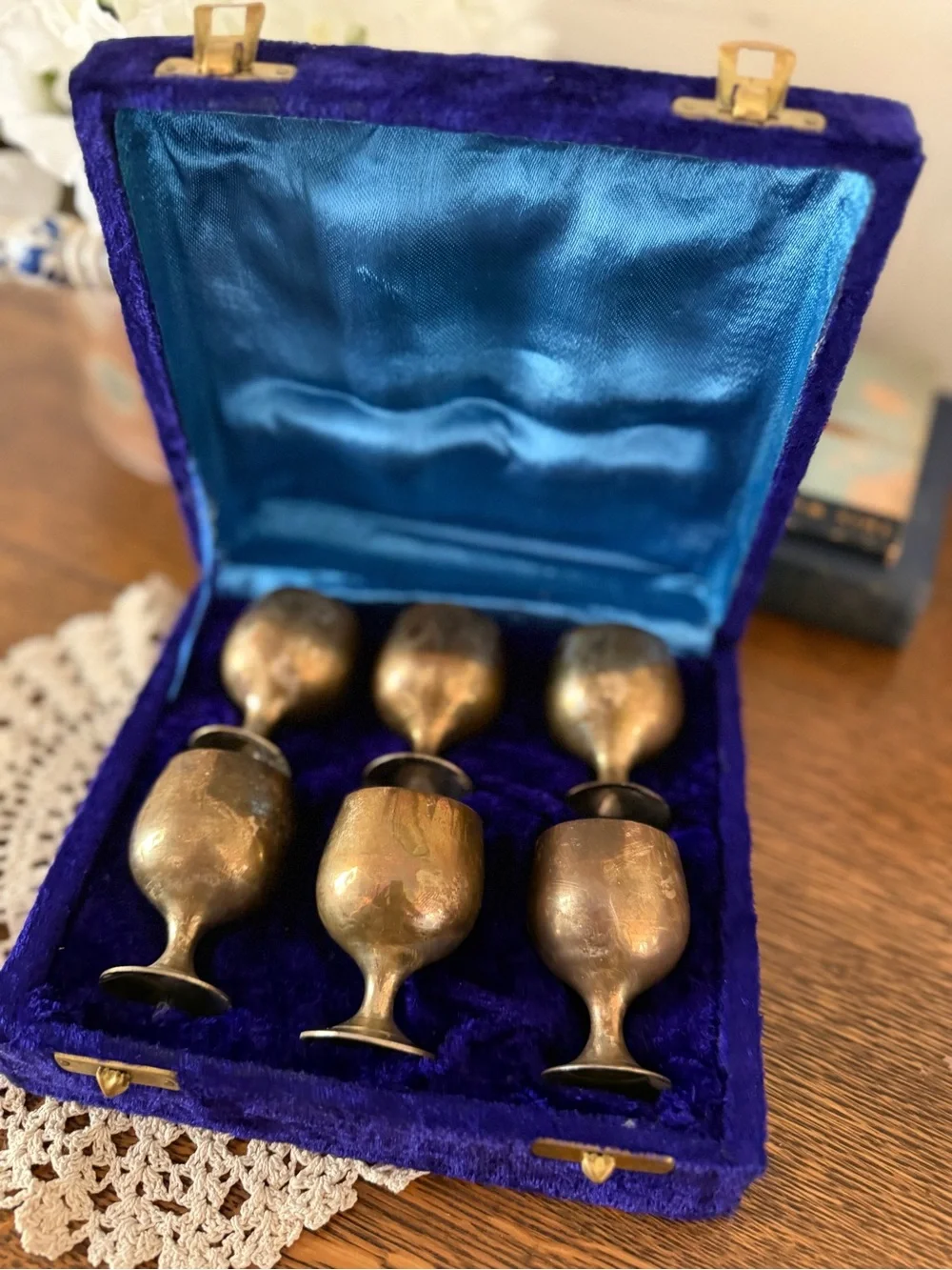 Vintage Brass Cordial Glasses Set in Gold - Unbranded